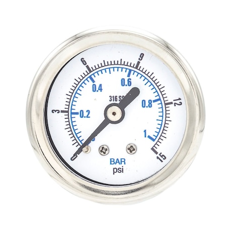 Pic Gauges 1 1/2 in Dial, 1/8 in NPT Male Center Back Location, Stainless Steel Case Material PRO-302D-158B-01